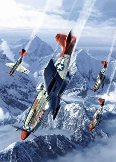 Tuskegee airmen flying near the Alps in their P-51 Mustangs Tuskegee airmen flying near the Alps in their P-51 Mustangs