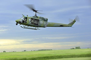 A UH-1N Huey helicopter prepares to land at Minot Air Force Base, North Dakota A UH-1N Huey helicopter prepares to land at Minot Air Force Base, North Dakota