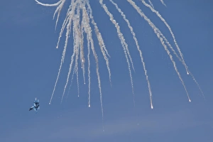Ukrainian Air Force Su-27 Flanker releasing countermeasures Ukrainian Air Force Su-27 Flanker releasing countermeasures