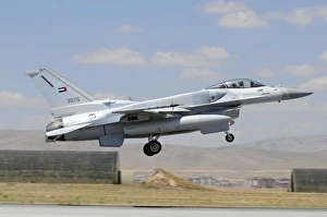 A United Arab Emirates Air Force F-16E Block 60 landing at Konya Air Base A United Arab Emirates Air Force F-16E Block 60 landing at Konya Air Base