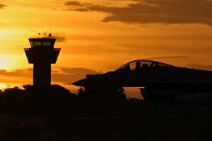 U.S. Air Force F-16 Fighting Falcon at sunset