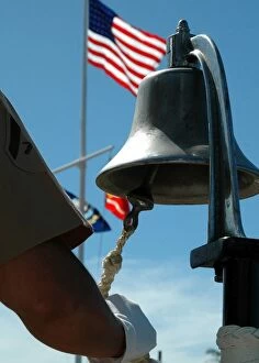Images Dated 14th November 2005: U.S. Marine sounds a bell honoring fallen Marines during a ceremony