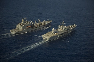 USNS Leroy Grumman conducts a replenishment at sea with USS Mount Whitney USNS Leroy Grumman conducts a replenishment at sea with USS Mount Whitney