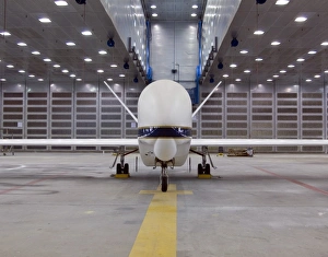 A front view of a Global Hawk unmanned aircraft A front view of a Global Hawk unmanned aircraft