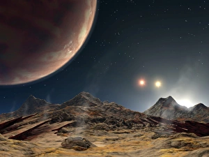 View from a hypothetical moon in orbit around the first known planet to reside in View from a hypothetical moon in orbit around the first known planet to reside in