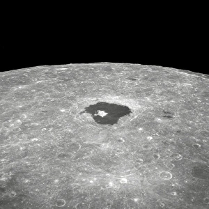 View of the large crater Tsiolkovsky on the lunar surface View of the large crater Tsiolkovsky on the lunar surface