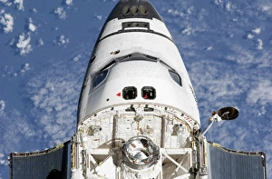 View of space shuttle Endeavours crew cabin and forward payload bay View of space shuttle Endeavours crew cabin and forward payload bay