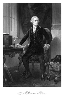 Vintage American History print of Alexander Hamilton sitting at his desk Vintage American History print of Alexander Hamilton sitting at his desk