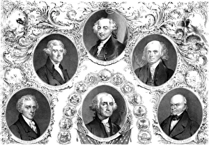 Vintage American history print showing the first six Presidents of The United States Vintage American history print showing the first six Presidents of The United States