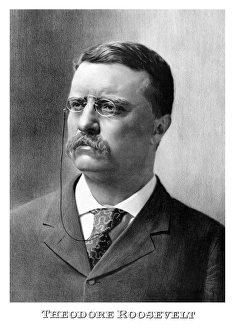 Vintage American history print of a younger President Theodore Roosevelt Vintage American history print of a younger President Theodore Roosevelt