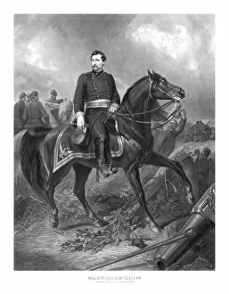 Union Soldier Gallery: Vintage Civil War print of Union General George McClellan on horseback