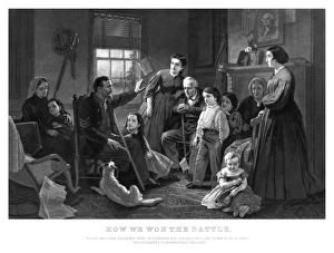 Vintage Civil War print of a Union soldier recounting a battle story to his family Vintage Civil War print of a Union soldier recounting a battle story to his family