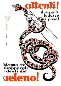 Vintage Italian World War One poster of a hand strangling a snake Vintage Italian World War One poster of a hand strangling a snake