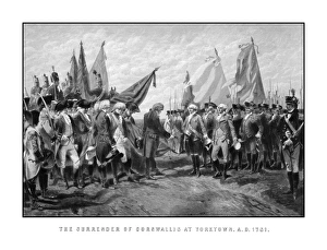 Vintage Revolutionary War print showing the surrender of British troops Vintage Revolutionary War print showing the surrender of British troops