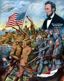 Vintage World War I poster of African American troops in battle during World War I Vintage World War I poster of African American troops in battle during World War I