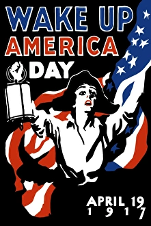 Vintage World War I poster of a minuteman holding a lantern Vintage World War I poster of a minuteman holding a lantern