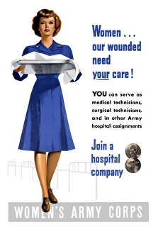 Vintage World War II poster of an Army Corps Nurse working in a hospital Vintage World War II poster of an Army Corps Nurse working in a hospital
