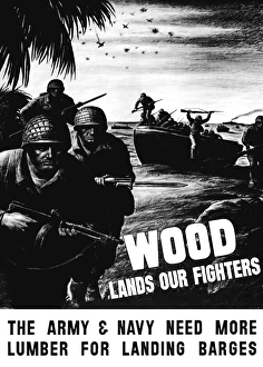 Vintage World War II poster showing combat troops assault on a beach Vintage World War II poster showing combat troops assault on a beach