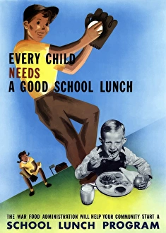 Vintage World War II poster showing healthy and active children Vintage World War II poster showing healthy and active children