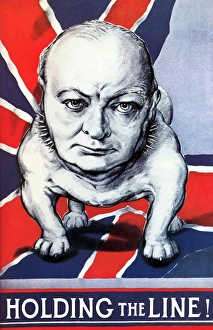 Vintage World War II poster of Winston Churchill as a bulldog and the British flag Vintage World War II poster of Winston Churchill as a bulldog and the British flag