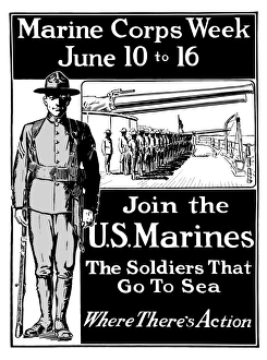 Vintage World War One poster showing a Marine standing at attention Vintage World War One poster showing a Marine standing at attention