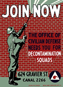 Vintage WPA poster of a man decontaminating a brick building Vintage WPA poster of a man decontaminating a brick building