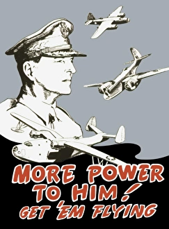 World War II poster of General Douglas MacArthur and bomber planes World War II poster of General Douglas MacArthur and bomber planes