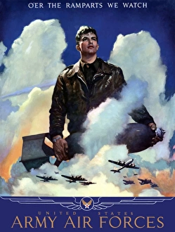 World War Two poster of an American Air Force Pilot staring into the clouds World War Two poster of an American Air Force Pilot staring into the clouds