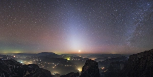 Zodiacal light and Milky Way shines brightly above towns and villages in China Zodiacal light and Milky Way shines brightly above towns and villages in China