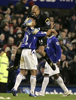 Evertons second goal scorer Vaughan celebrates with Howard following their English Evertons second goal scorer Vaughan celebrates with Howard following their English