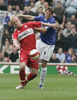 The Riverside Stadium - James Beattie of Everton in action with Andrew Davies of The Riverside Stadium - James Beattie of Everton in action with Andrew Davies of
