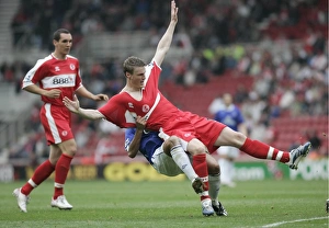 The Riverside Stadium -Middlesbrough's Robert Huth is pulled to ground by Simon The Riverside Stadium -Middlesbrough's Robert Huth is pulled to ground by Simon