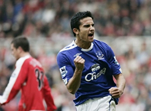 The Riverside Stadium - Tim Cahill of Everton celebrates scoring the first goal The Riverside Stadium - Tim Cahill of Everton celebrates scoring the first goal