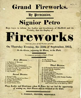 Firework Gallery: advertisement for a display of Grand Fireworks by Signior Petro in the Green ajoining his house in