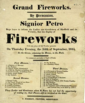 Firework Gallery: advertisement for a display of Grand Fireworks by Signior Petro in the Green ajoining his house in