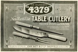 Advertisement for John Batt and Co Ltd., stainless steel table cutlery Advertisement for John Batt and Co Ltd., stainless steel table cutlery