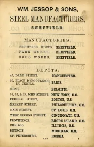 Advertisement for William Jessop and Sons Steel Manufacturers, Brightside Works Advertisement for William Jessop and Sons Steel Manufacturers, Brightside Works
