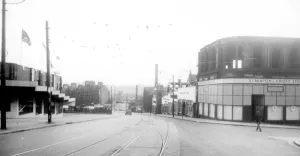 King Street Gallery: Angel Street at junction with King Street, Sheffield, 1953