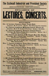 Ecclesall Industrial and Provident Society Ltd Education Department - syllabus of lectures Ecclesall Industrial and Provident Society Ltd Education Department - syllabus of lectures