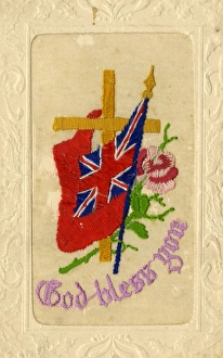 Embroidered World War One postcard with motif God Bless You Embroidered World War One postcard with motif God Bless You