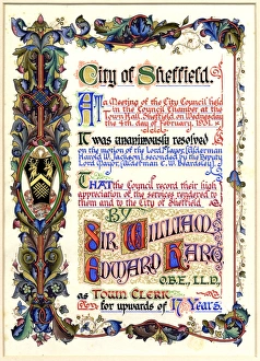 Part of the illuminated address from the Sheffield Corporation recording appreciation for Part of the illuminated address from the Sheffield Corporation recording appreciation for