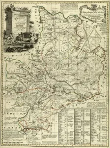 Prints of From The Large English Atlas: or, a new set of map of all the counties of England and Wales drawn from the several surveys which have been hitherto been published Huntingdonshire Prints: Print of County Map of Huntingdonshire, c. 1777