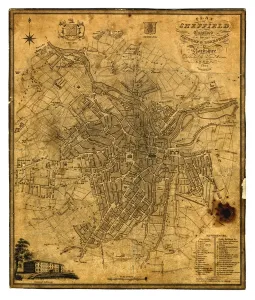 Prints of Full title: Plan of Sheffield; engraved for the history and directory of Yorkshire, published by Edward Baines, Leeds, 1822 Includes a view of the General Infirmary (bottom left). By Alfred Smith Alfred Prints: Sheffield Print 1822, a detailed map of the city