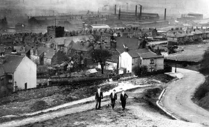 Prints of From (right). Jenkin Road showing (foreground, left of gas lamp). Tipton Street (left). St. Margarets C.of E. Church, Brightside and (background) Industrial Prints: Print of View over Wincobank and Brightside, Sheffield