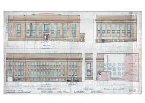 Central Library Gallery: New Central Library and Art Gallery building, Surrey Street - elevations, c. 1930