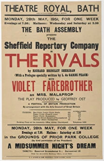 Theatre Playbills Gallery: Playbill for The Rivals performed by the Sheffield Repertory Company at the Theatre Royal, Bath