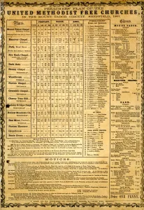 Greenhill Gallery: Preachers plan of United Methodist Free Churches Tabor Circuit, Sheffield, 1858
