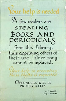 Posters Gallery: Sheffield City Libraries: Your help is needed - a few readers are stealing books and periodicals