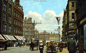 Sheffield, Fargate looking towards High Street and Parade Chambers, 1907 Sheffield, Fargate looking towards High Street and Parade Chambers, 1907