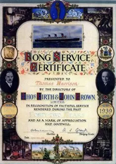 Posters Gallery: Thomas Firth and John Brown 42 years Long Service Certificate presented to Thomas Harrison, 1939